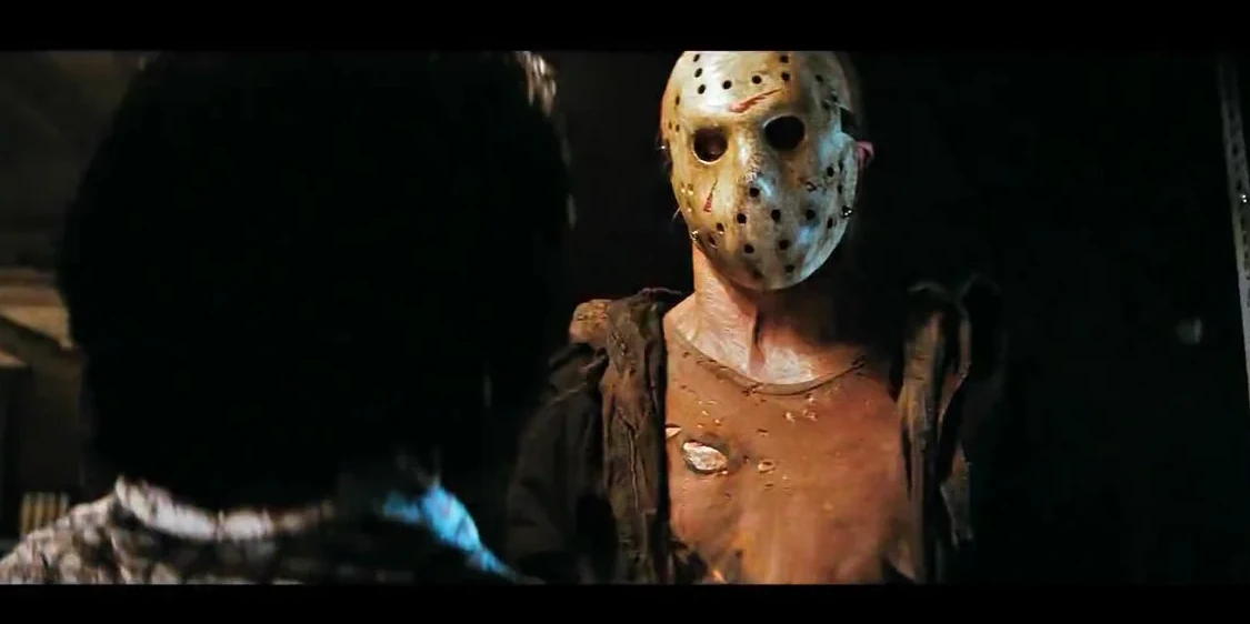 Jason wearing his iconic hockey mask.