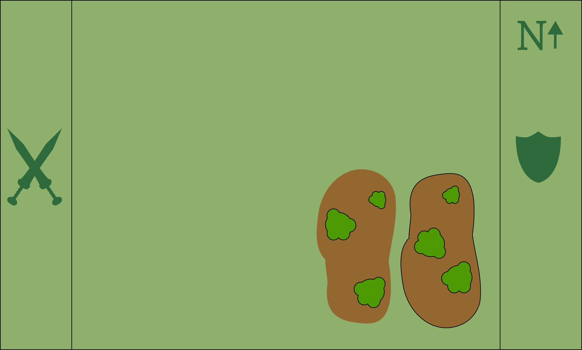 Open fields on the west, forest on the east.