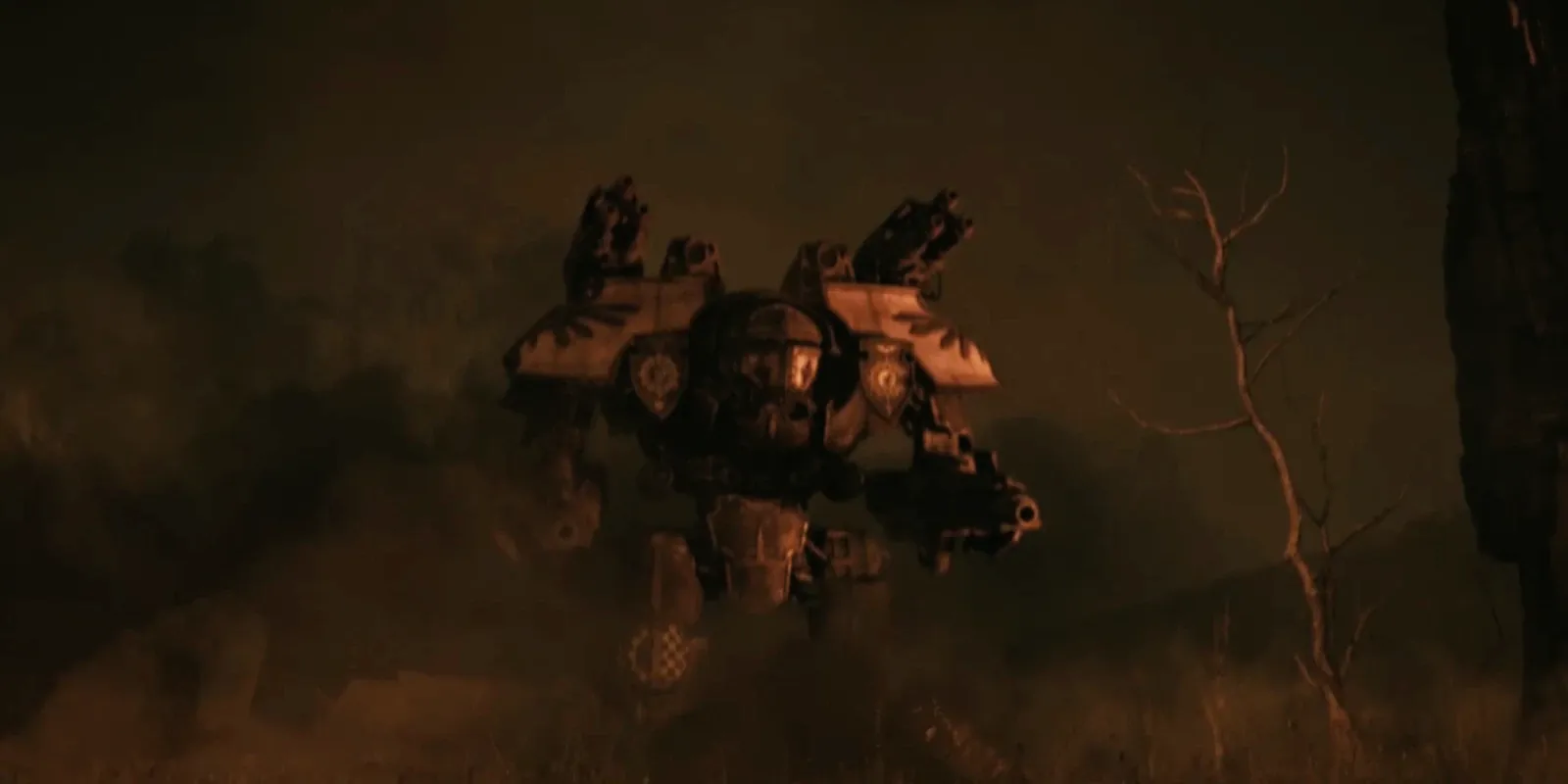 An Imperial Knight emerges from the fog of war.